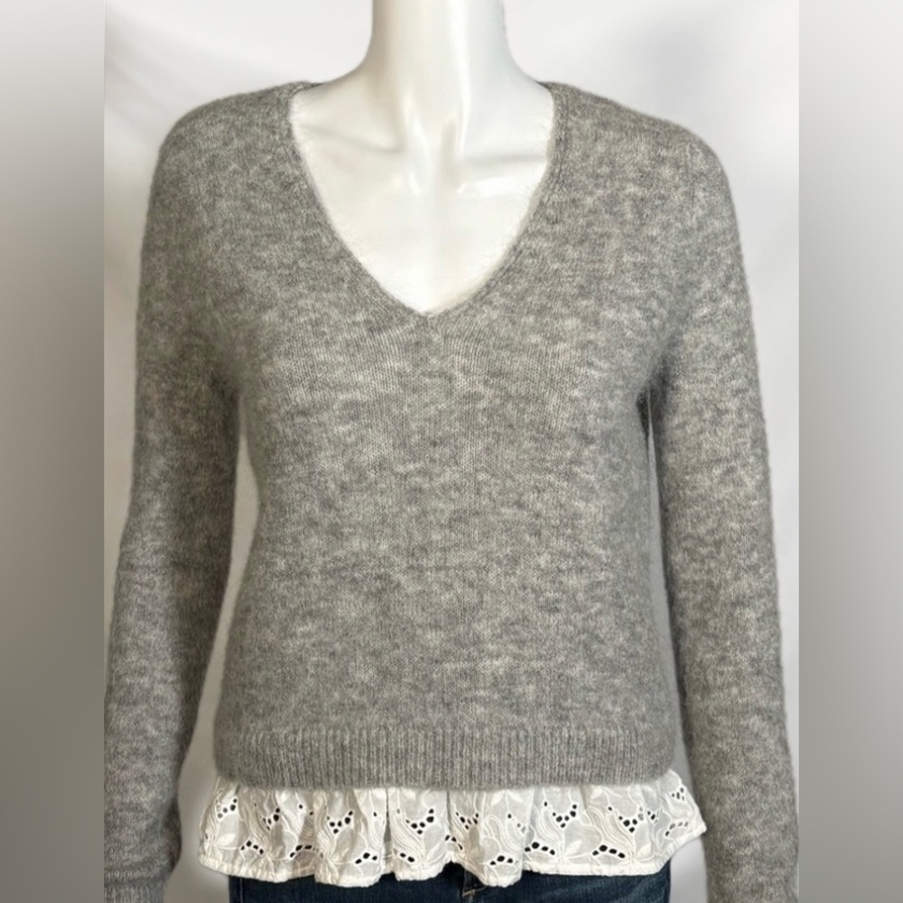 Sézane Alfred Grey Mohair Merino Lace Hem Sweater – Size Small - Picture 3 of 7